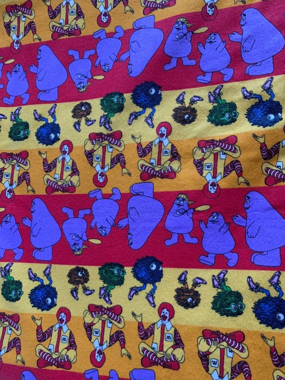 McDonalds Spectrix Flannel Fabric 29 x 44" Ronald Grimace Print Vintage Quilting